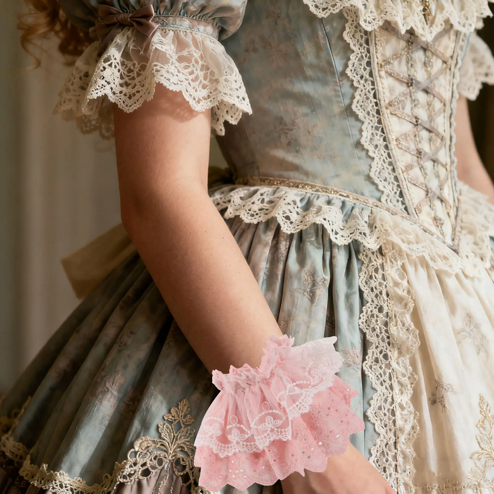 

Пара кружевных манжет в стиле Лолита, розовые, мягкие, дышащие, накладные рукава, женский аксессуар для костюма, свадебный кружевной браслет, цветочный аксессуар для рук