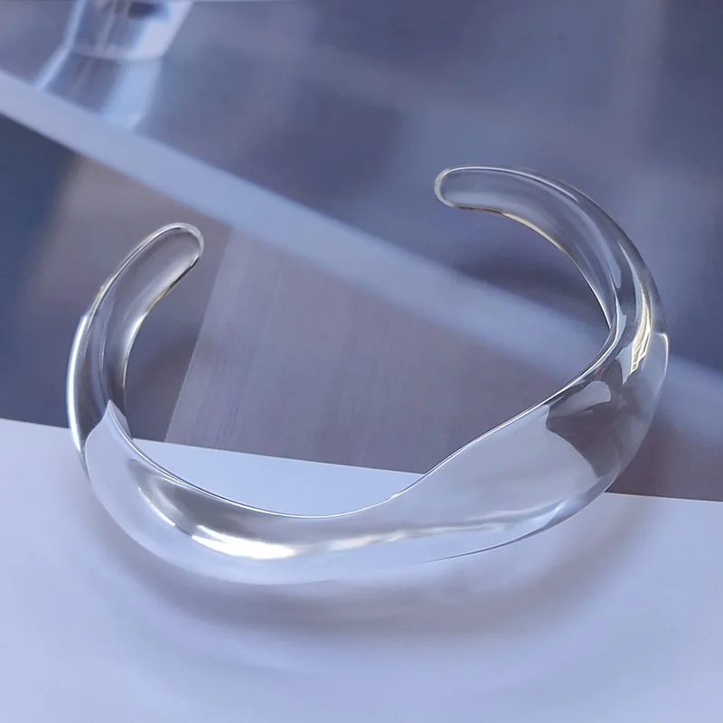 กำไลข้อมือเรซิ่นแบบเปิดหลากสีใสอะคริลิคแฟชั่นเครื่องประดับผู้หญิง