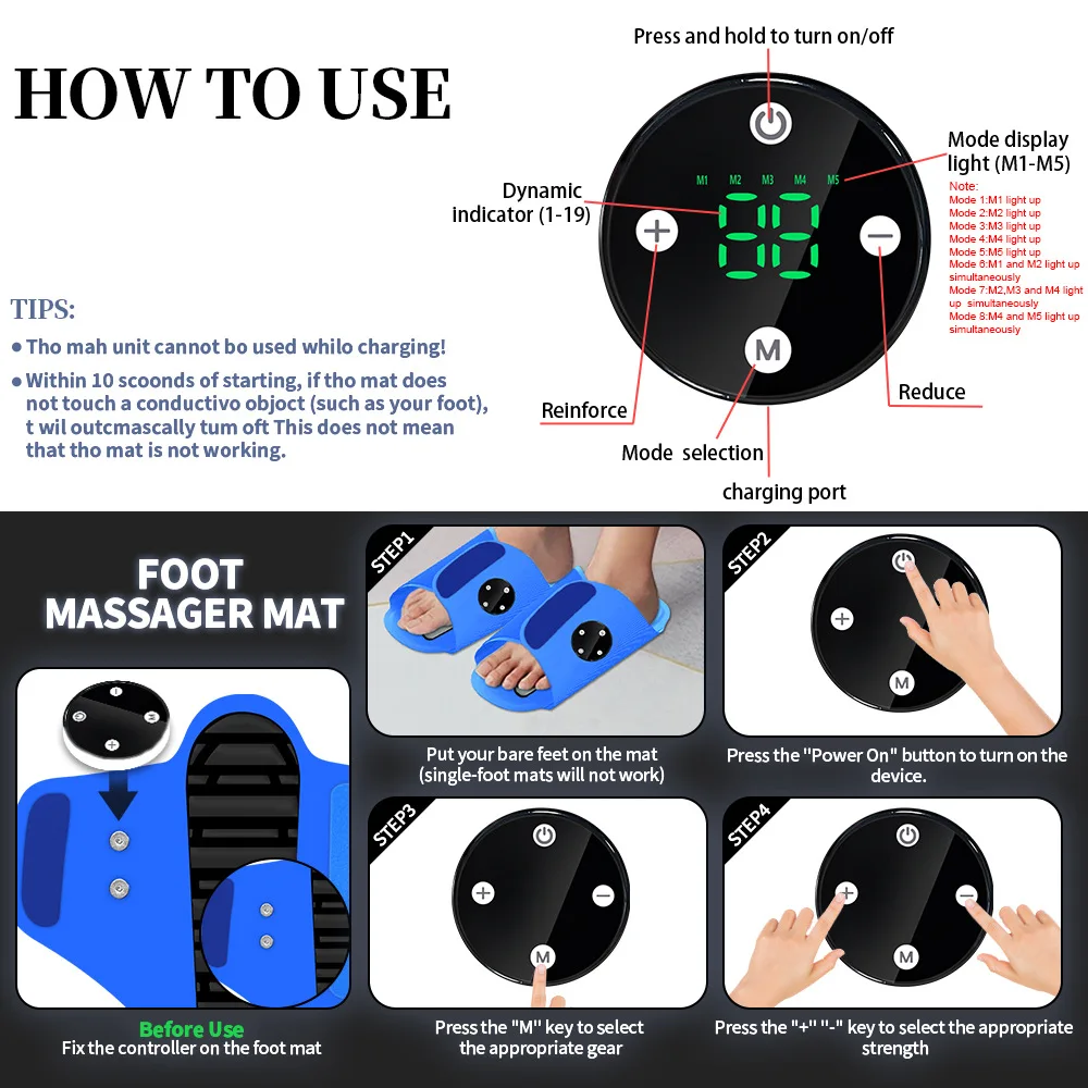 Foot Massager EMS Massager Portable - Microcurrent Pulse Massage Shoes Rechargeable for Feet Pain Relief Office Travel Home