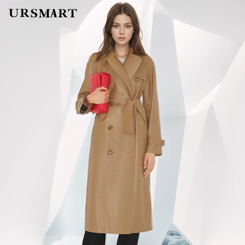 Stylish Double-Breasted Leather Trench Coat for Women 2024 Long Length High Quality Stylish women’s outerwear