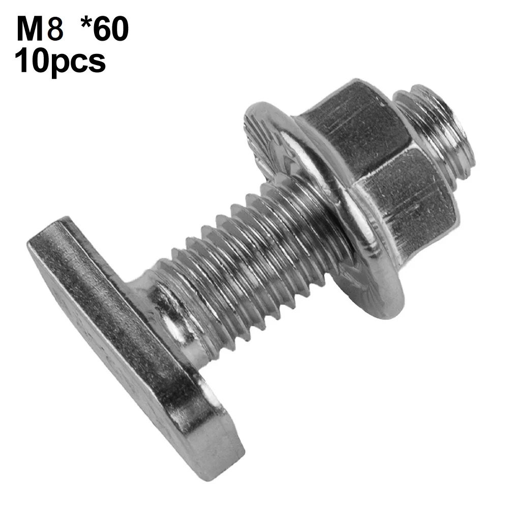 10pcs T Type Screw & Flange Nut Kit M8 55/60mm Solar Panel Racking Fixing Accessories For Photovoltaic Modules Mounting Rail