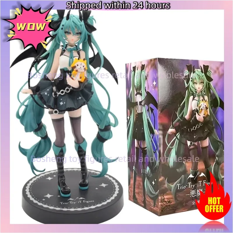 19-センチメートルアニメ小悪魔初音ミク手作りリトルアライグマミクダークエンジェル手作り-pvc-モデルアニメ周辺装飾品ギフト