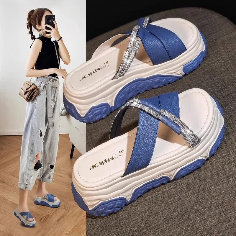 Female Shoes House Slippers Platform Luxury Slides Med Summer Clogs Woman 2024 Designer Soft Beach Flat Microfiber Casual Bonded