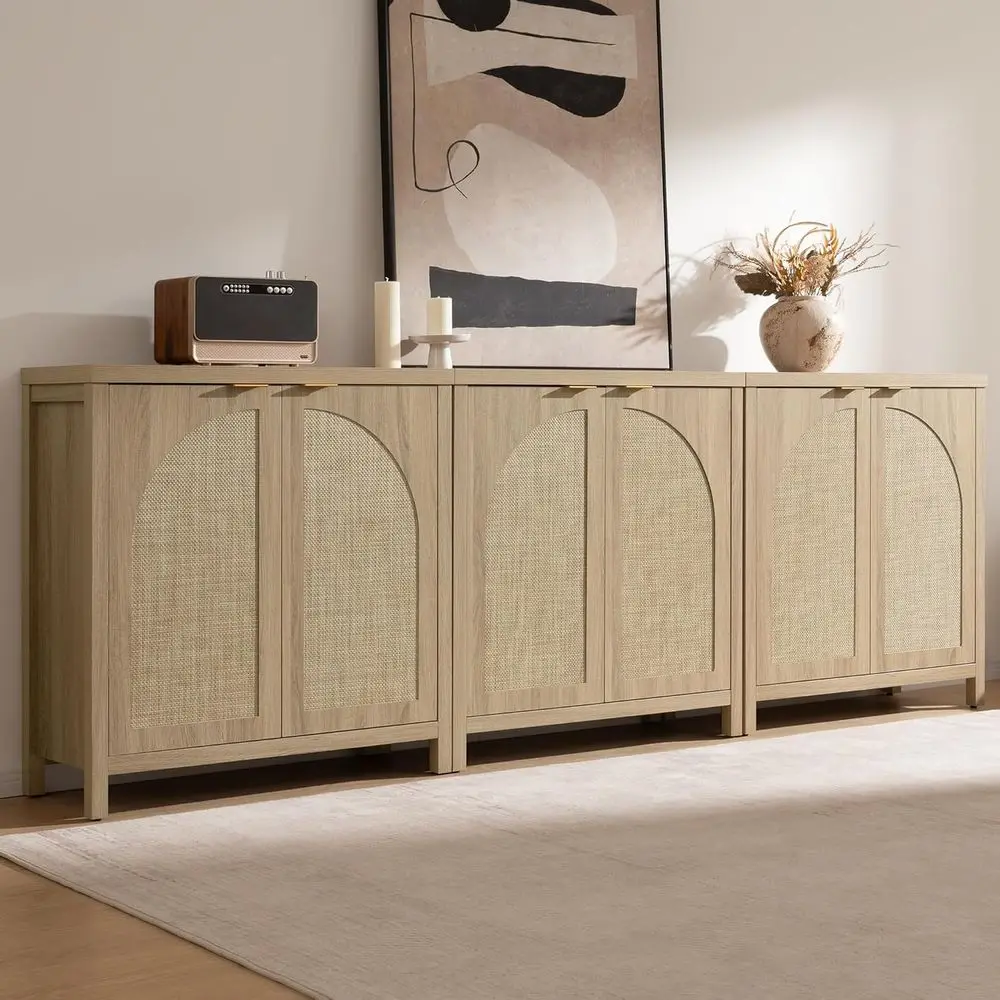 

Комплект из 3-х ротанговых шкафов в стиле середины века с арочными дверцами для кофейни, медиацентра, кухни и гостиной в стиле бохо