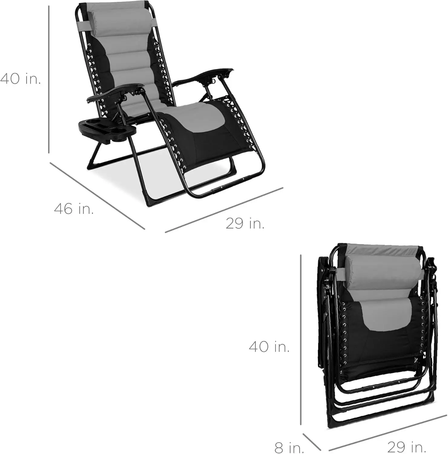 Products Oversized Padded Zero Gravity Chair, Folding Outdoor Patio Recliner, XL Anti Gravity Lounger for Backyard w/Headrest