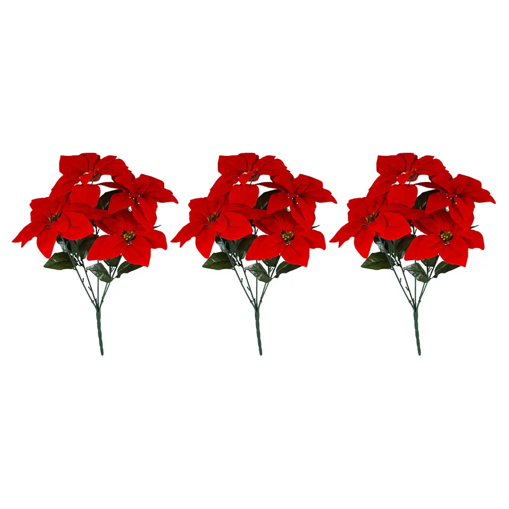 

3pcs Christmas Red Flower Decorations Artificial Fake Floral Bouquet Picks Indoor Party Home Crafts Xmas Simulated Flower