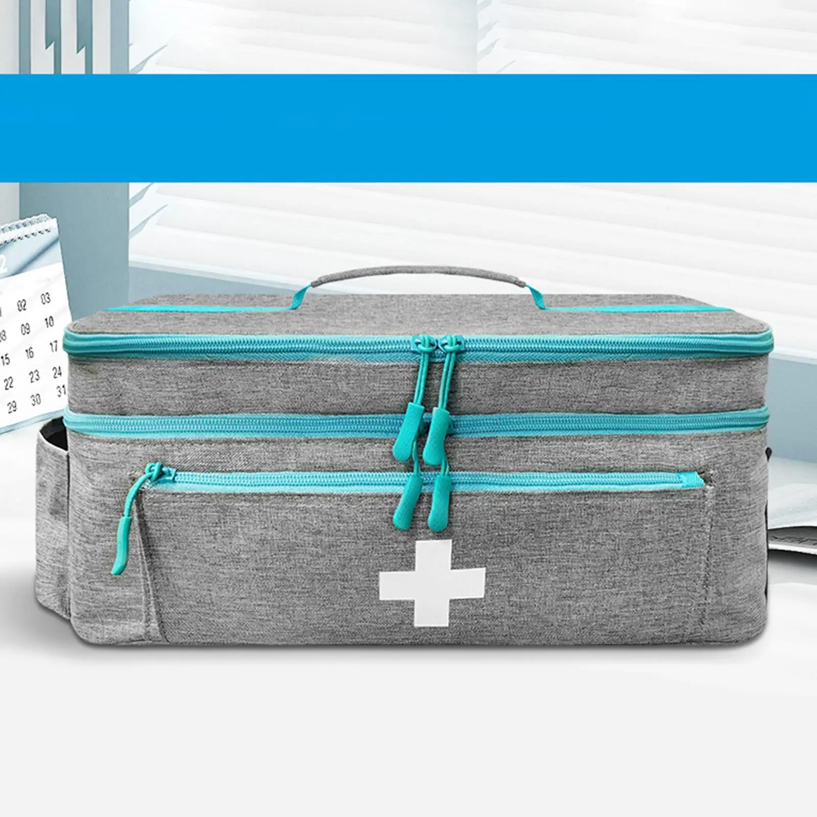 حقيبة الإسعافات الأولية بطبقة مزدوجة لتنظيم الأدوية لكاميرا مكتب الصالة الرياضية باللون الأسود