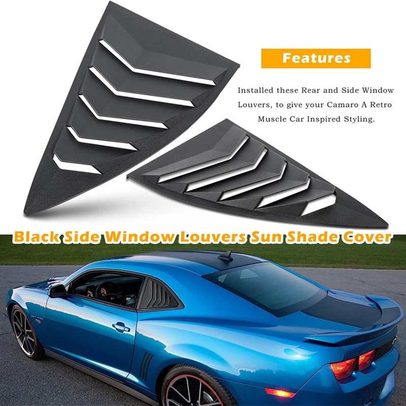 

For 2010-2015 Chevy Chevrolet Camaro LS LT RS SS GTS Quarter Side Window Scoop Louvers ABS Window Cover Vent Lambo Style (2pcs)