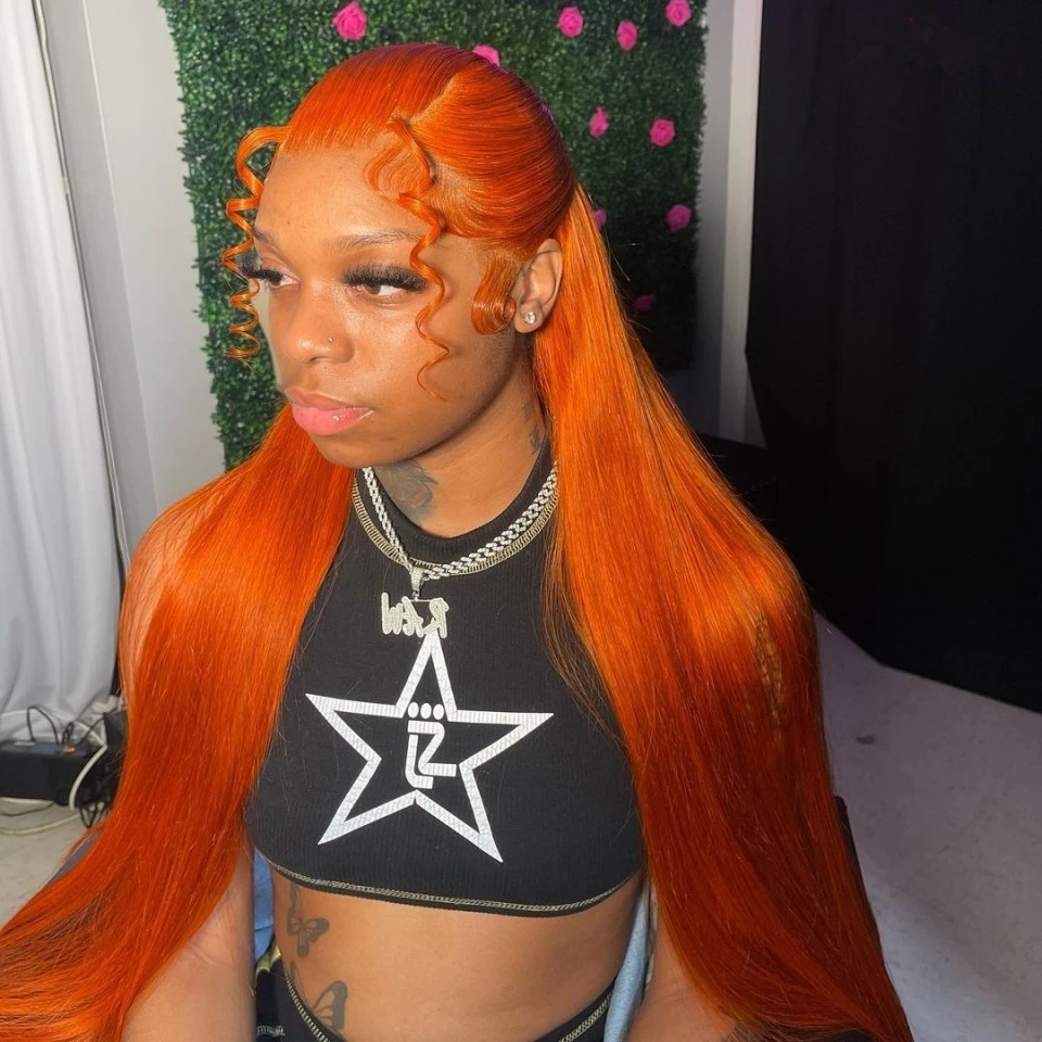 Bone Straight Ginger Orange 13x6 Hd Lace Frontal Wigs Human Hair For Women 13x4 Lace Front Wigs Transparent Lace Colored Wigs