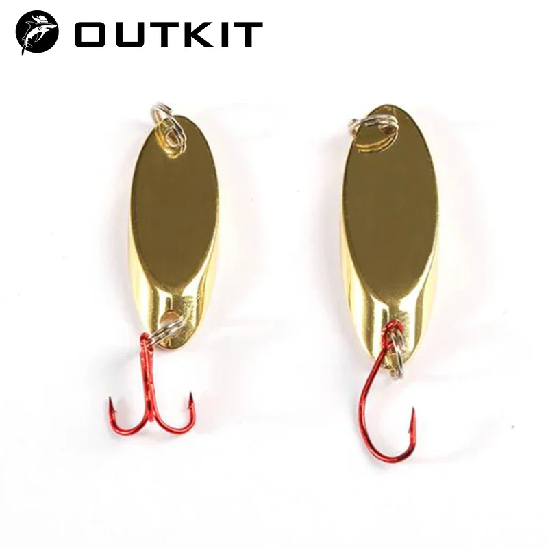 OUTKIT 1Pcs Fishing Copper Spoon 2/3/5g Metal Wtih Red Single Hook Lure Pesca Peche Tackle Carp Isca Artificial Fish