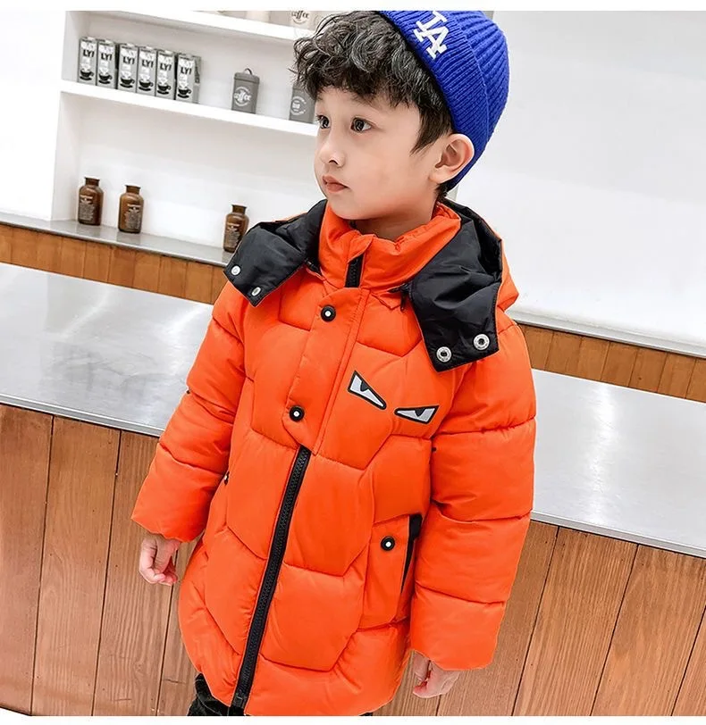 Cartoon Little Monster Boys Jacket Coat Overcoat Cotton 2024 Army Green Warm Thickened Winter Outwear Children\'s Clothing Cute