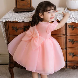 Baby Girl Pink White Dress Baptism Gown First 2 1 Year Birthday Dress Bow Princess Dress Party Dresses Girls Clothes Vestidos