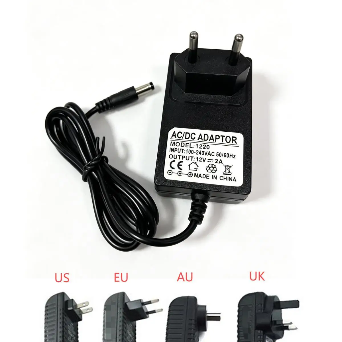 HQCAM Qualified AC 110-240V para DC 12V 2A Adaptador de fonte de alimentação para CCTV, plugue UE / EUA / Reino Unido / AU