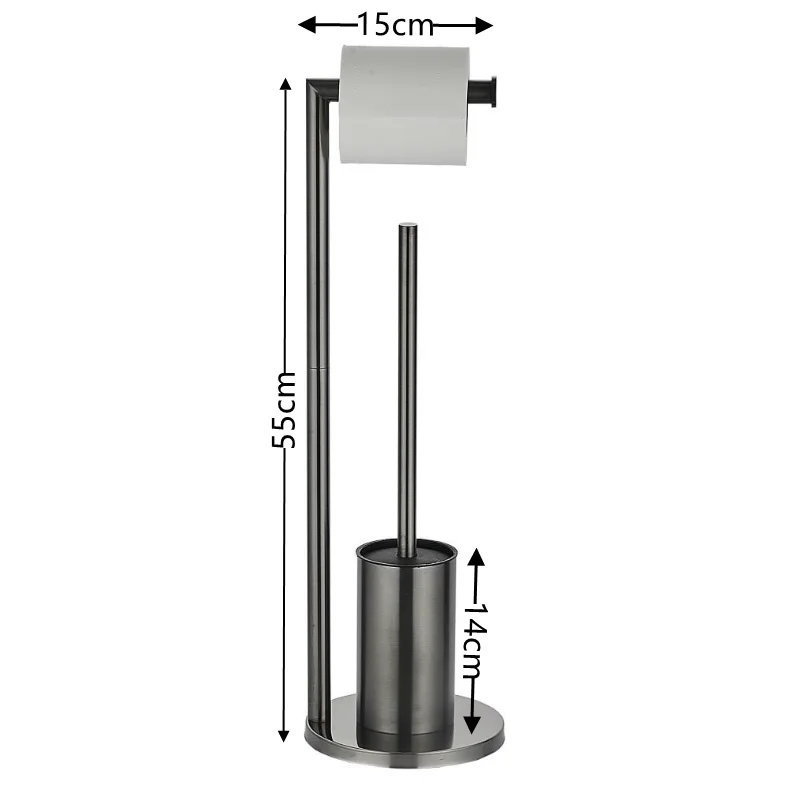 Floor toilet brush holder with toilet paper holder 304 stainless steel standing paper towel holder toilet brush