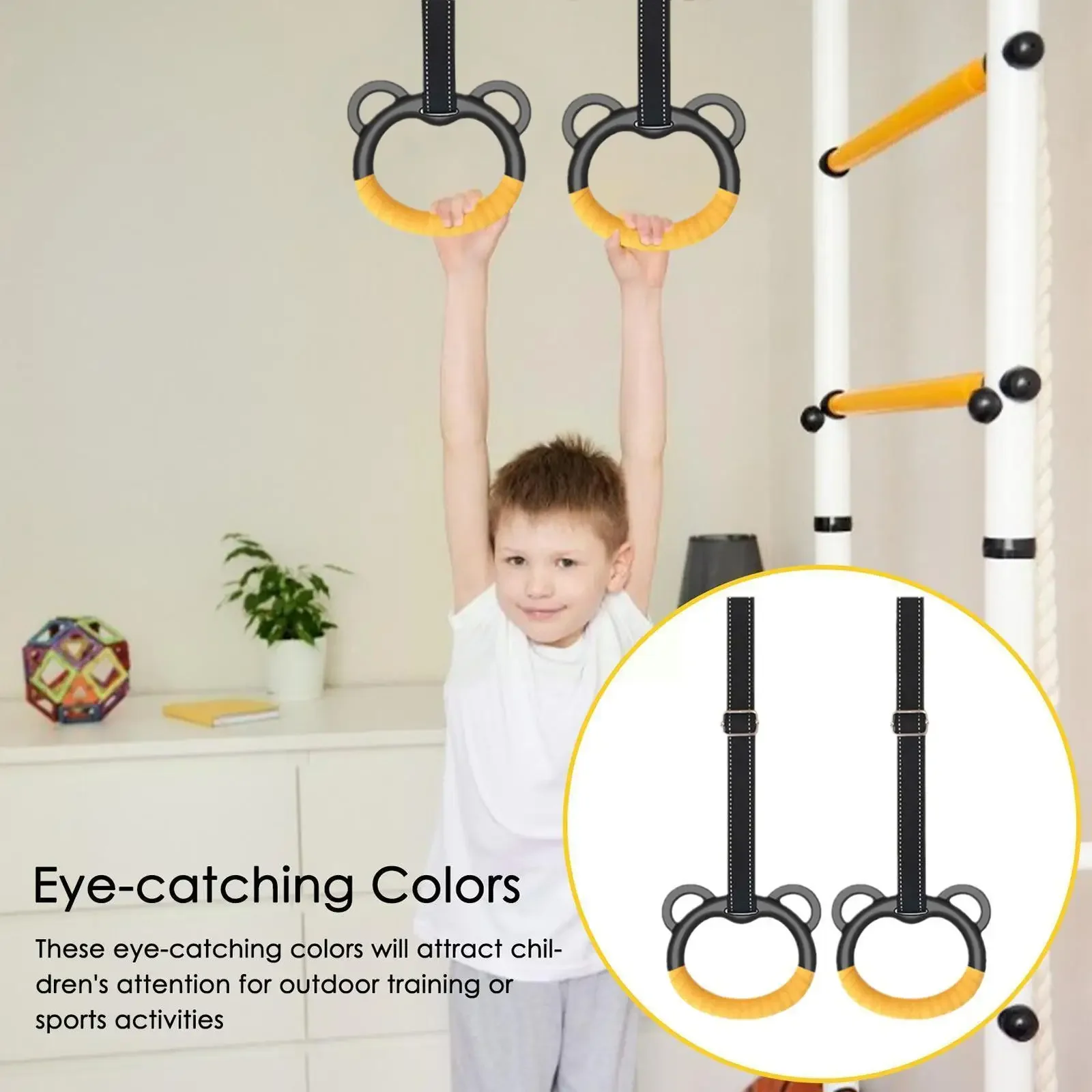 Kids Gymnastic Rings with Adjustable Straps and Buckles - Indoor Fitness Equipment for Home Playground - Pull-up Rings for Exerc