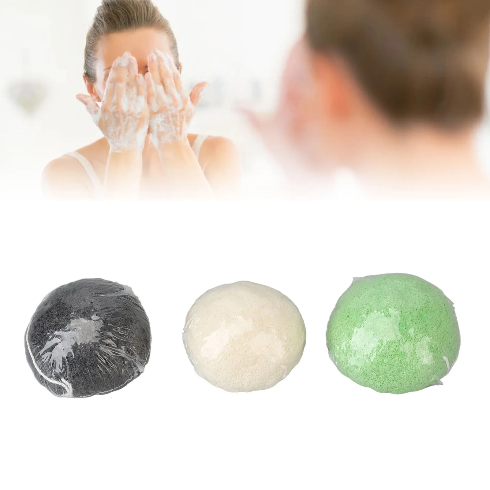 3 Stuks Konjac Gezichtsspons Set Met Opbergdoos Exfoliërende Halve Ronde Konjac Wash Face Flutter Voor Reiniging