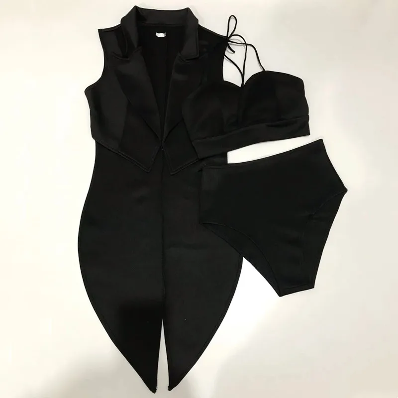 

Женский наряд для джазовых танцев, черный бюстгальтер, шорты, фрак, комплект из 3 предметов, сексуальная сценическая одежда, одежда для ночного клуба, бара, диджея, певицы, танцовщицы