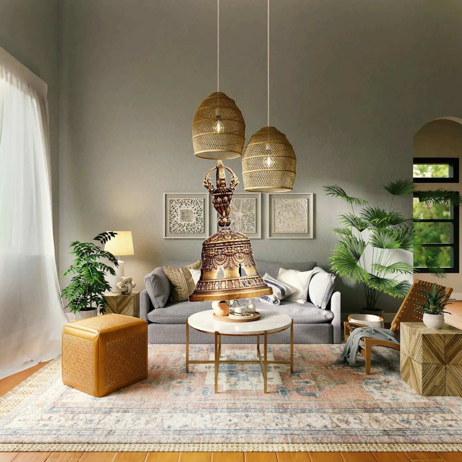 Bronze Brass Wind Chime Bells Crisp Sound Hanging Bell Pendant for Front Door Garden Yard Fengshui Blessing