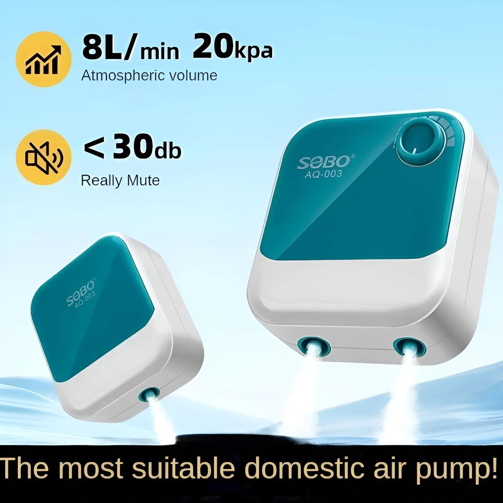 4L/Min Aquarium-Sauerstoff-Luftpumpe, Ultra-Leise 30dB Vollkupfermotor, Stufenlos Einstellbare Belüftungspumpe für Fischbecken