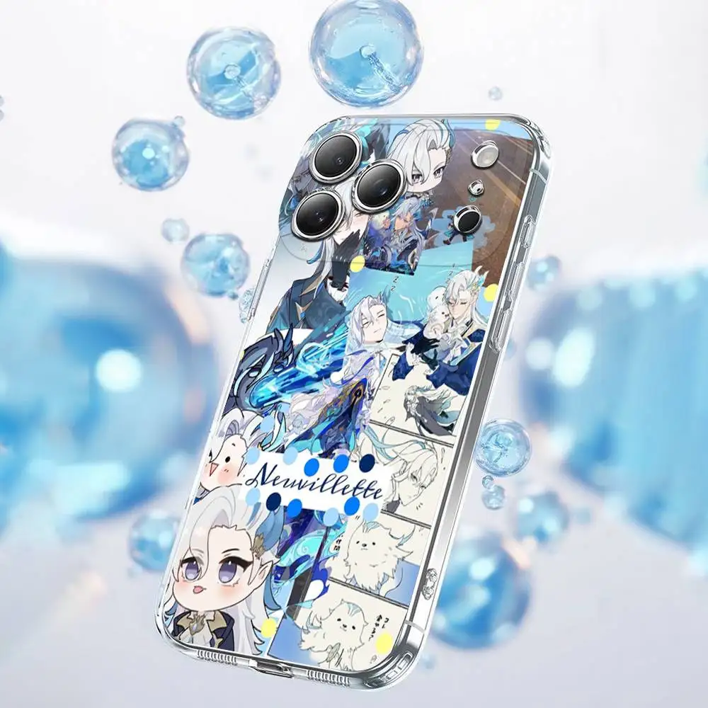 Custodia per telefono G-Genshin Impact Neuvillette per iPhone 17,16,15,14,13,12,11 Plus,Pro,Max,Plus,E,SE4,Air,Mini trasparente