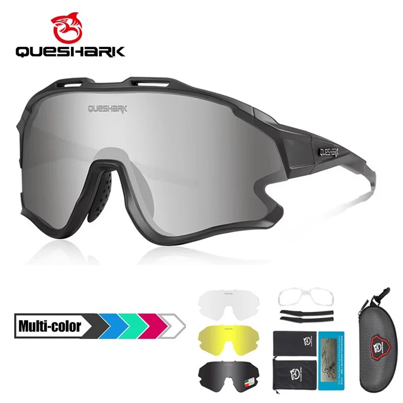 

Queshark TR90 Cycling Glasses 4 Lenses Polarized Wind/Anti-Fog UV400, Night/Day MTB Road Bike Eyewear for Men Women Lightweight