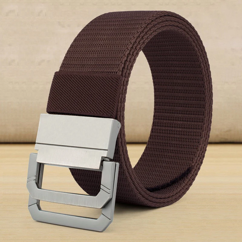 Stylish Men Belts Double Rings Metal Slide Buckle Cowboy Jeans Accessories Outdoor Street Nylon Waist Strap Unisex Cinto