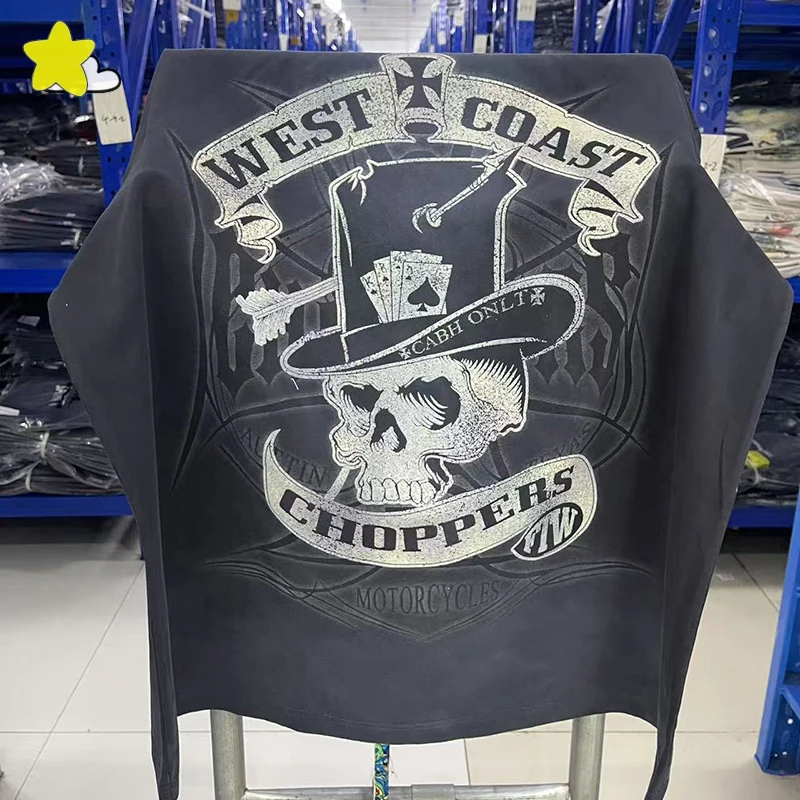 

Summer High Street Skull Print West Coast Choppers T Shirt Tee Men Women Top Quality Cotton Vintage Washed Black T-Shirt Tee