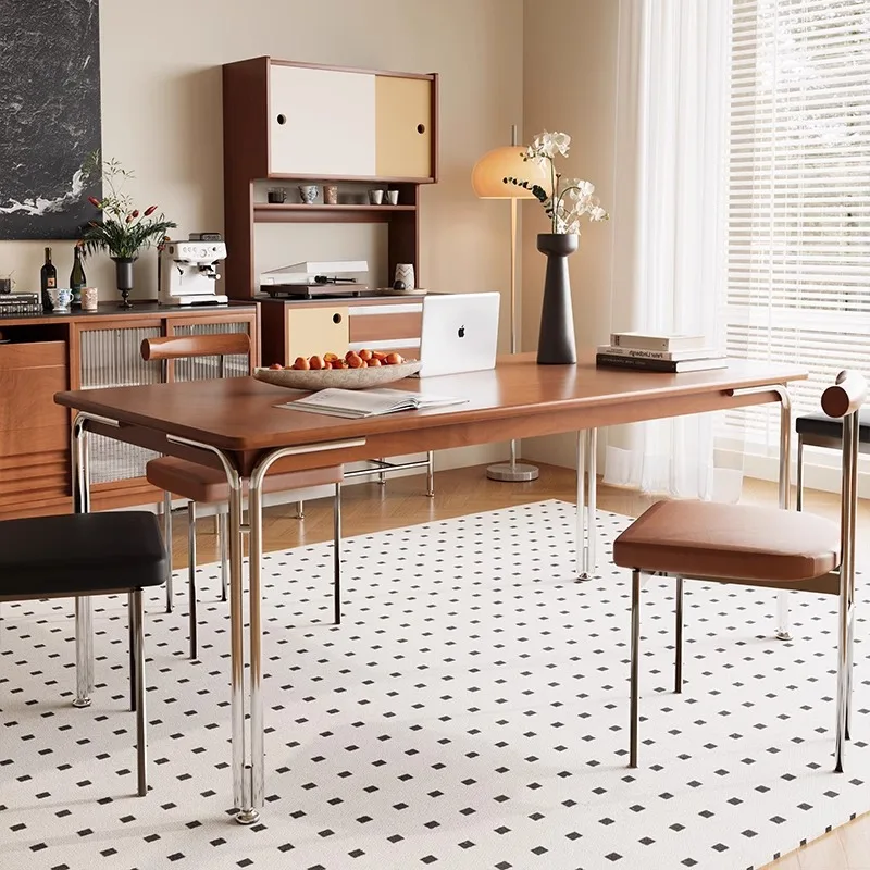 Light luxury simple small apartment household stainless steel study table log dining table