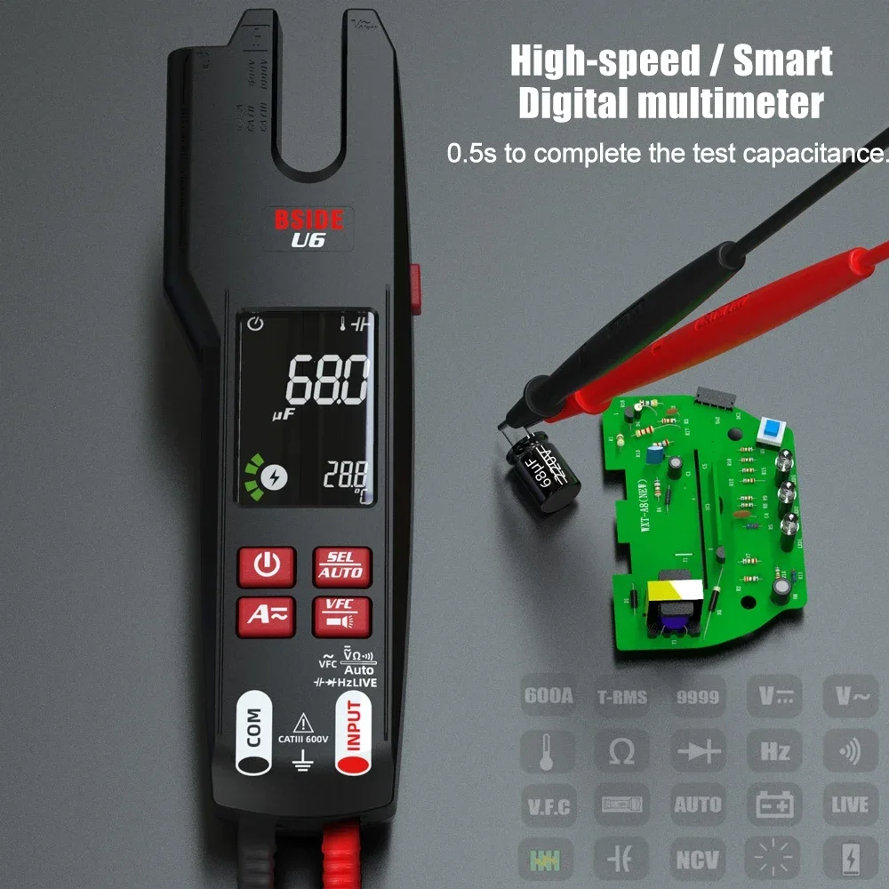 BSIDE Profesional Fork Meter 9999 Counts USB Charge Electrical Tester Clamp meter True RMS 600A Digital DC AC Clamp Meter NCV U6
