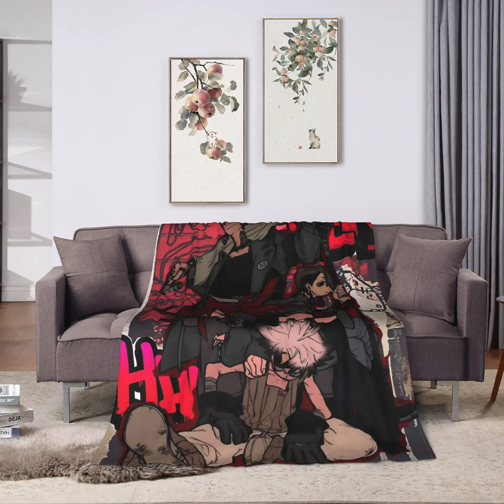 Gachiakuta Manga Rudo Zanka Riyo Enjin Blanket  Soft Warm Plush Throw Blanket For Outdoor Travel Office Flannel Bedspread Bed