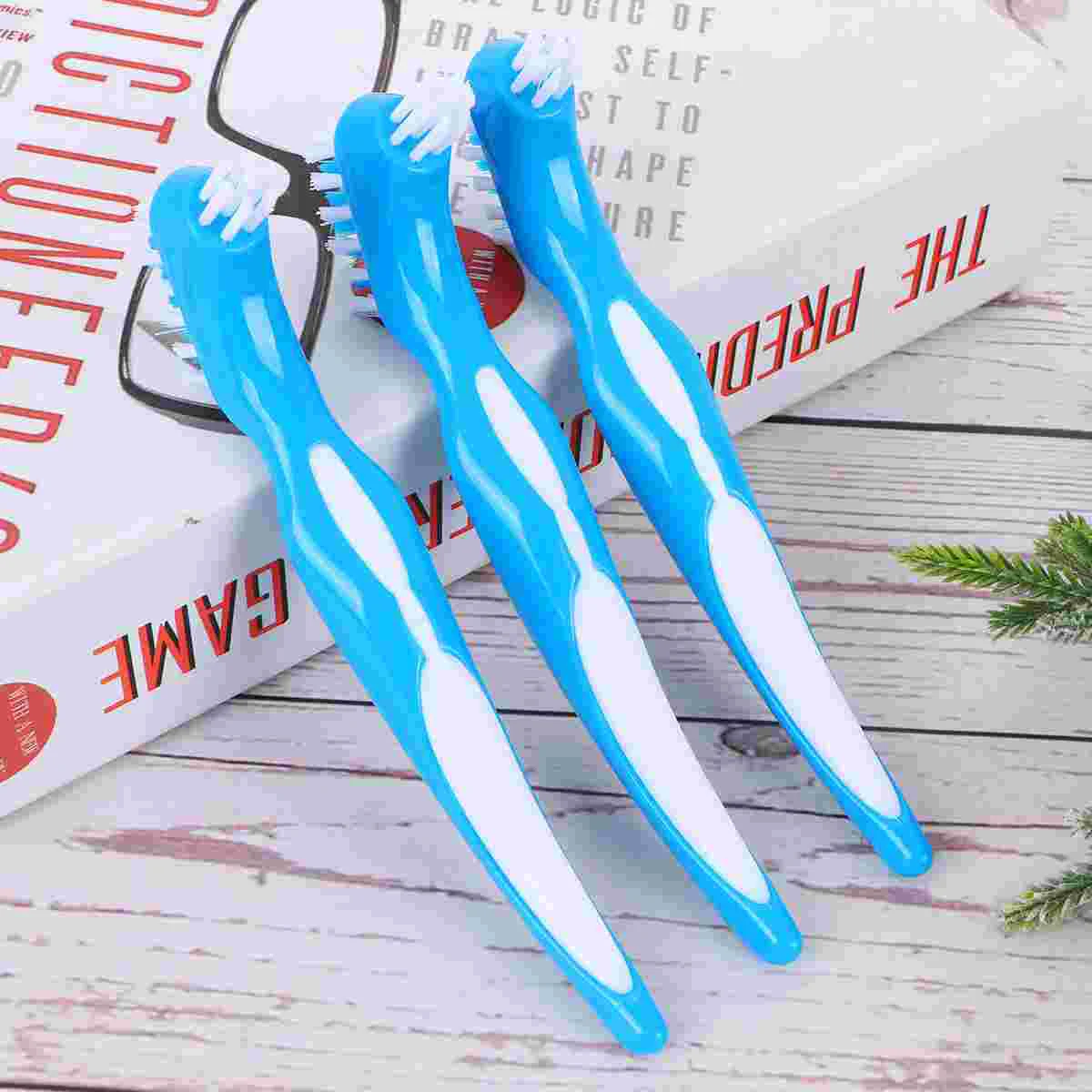 

3 PCS False Teeth Cleaner Denture Brush Double Sided Toothbrush Detergent Blue Child Kid