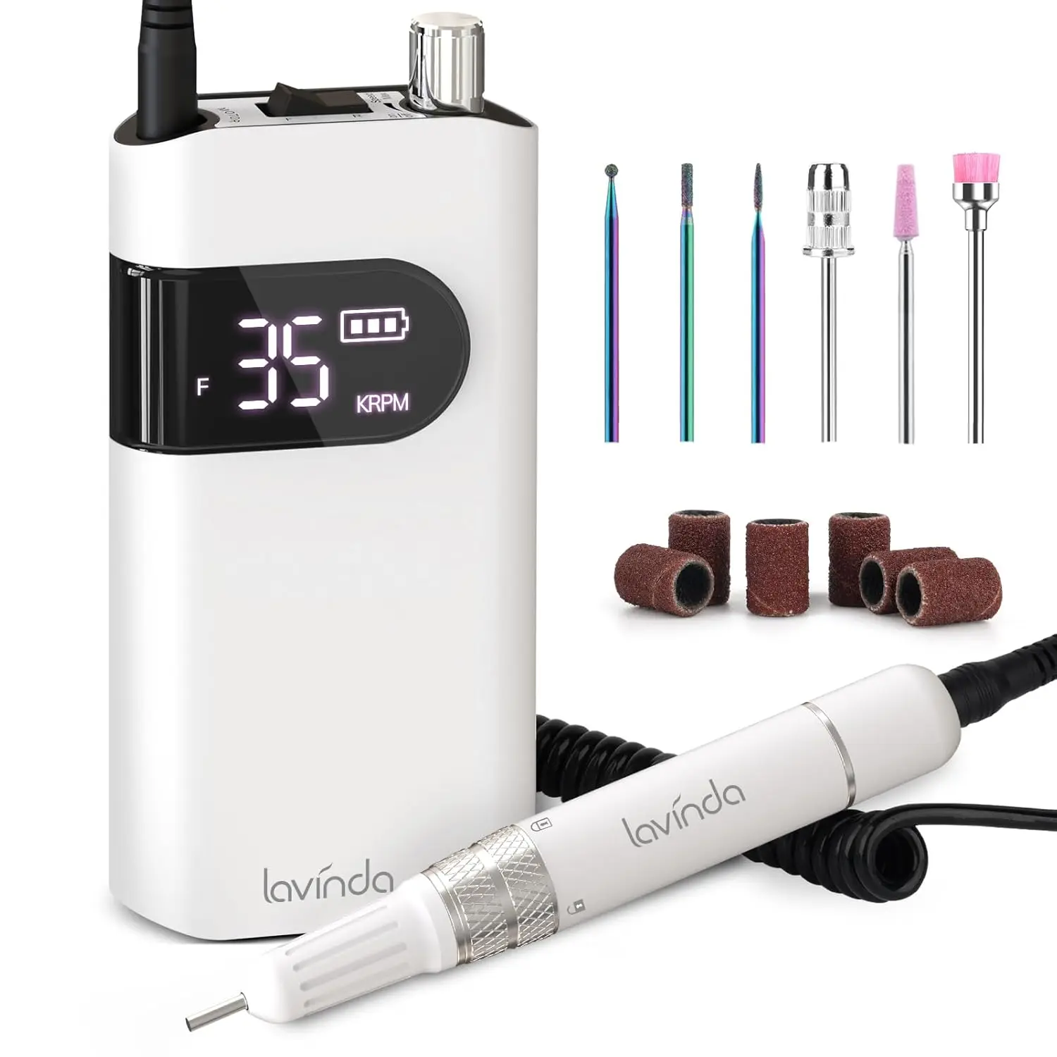 Professional Cordless Nail Drill Machine, 35000RPM Electric File for Acrylic Gel Nails, Manicure Pedicure Tools - White