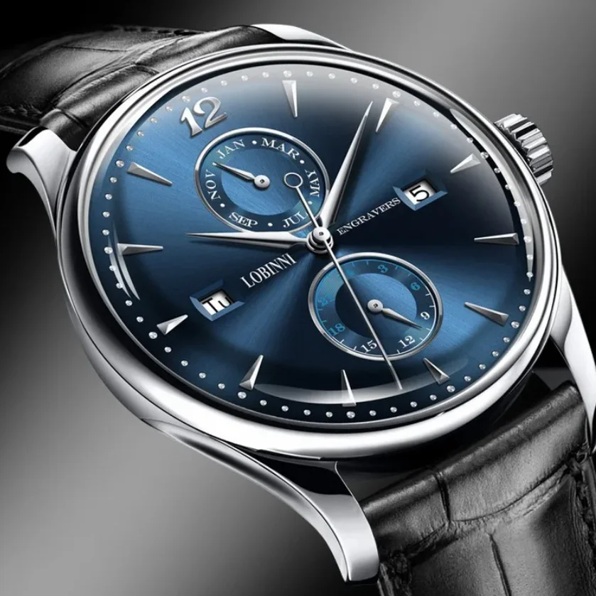 LOBINNI Männer Automatische Uhr 40mm Mechanische Armbanduhr Wasserdicht Reloj Hombre Multi-Zifferblatt Monat Woche Datum 24 Stunden ST16D