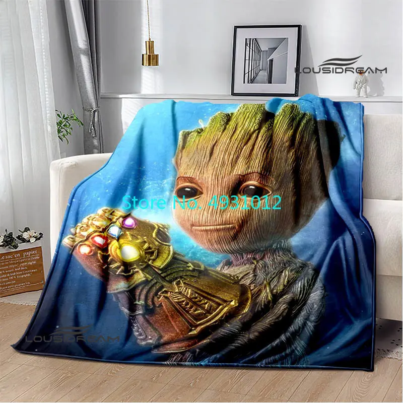 Anime Avengers Groot Cartoon Nap Blanket 100x140cm 3D Flannel Sherpa Blankets Baby Kids Gift Throw Sofa Bedroom Decor