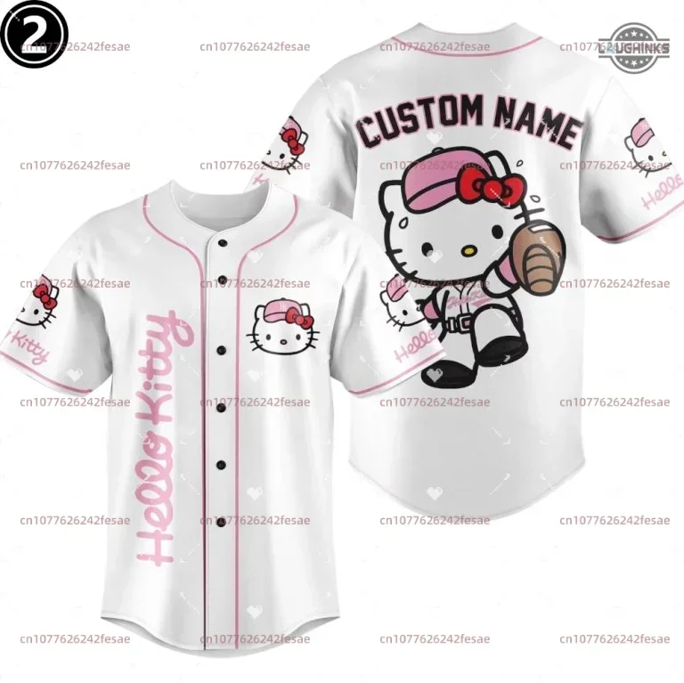 New Hello Kitty Baseball Lovely Personalized Cartoon Print Baseball Jersey Shirts Outdoor Sports Casual Men Women Kids Tops