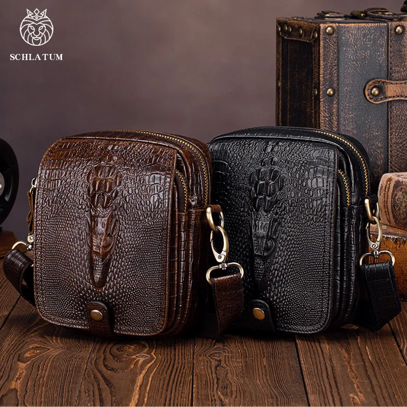 Men's Genuine Leather Crocodile Pattern Crossbody Bag Luxury Brown Alligator Shoulder Bag Cowhide Messenger Bag Male mimi bag