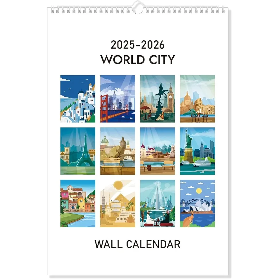 

Wall Calendar 2025-2026 17 x 11.5 ihes 18 Month Calendar July 2025-December 2026 Twin-Wire Binding with Hanging Hook City Illus