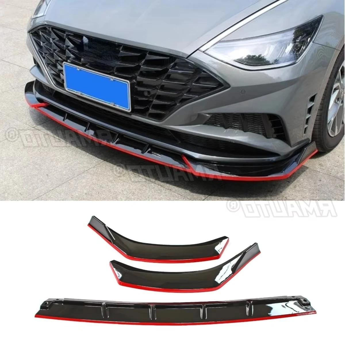 

For Hyundai Sonata 2020+ 3PCS Car Front Bumper Spoiler Lip Diffuser Modification Part Blade Style Bumper Guard Protector Cover