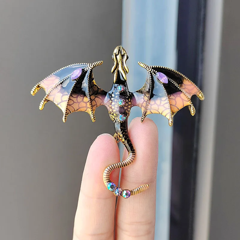 Vintage Enamel Dragon Brooches For Men Women 6-color Rhinestone Flying Dragon Clothing Decoration Party Office Brooch Pins Gifts