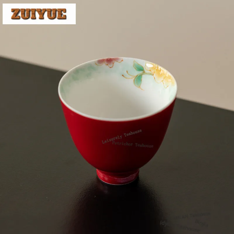 

75ml Hand-painted Flower Teacup Creative Tea Bowl Cute Cup Tea-tasting Meditation Cup Chazhan Master Cups Teaware Supplies Craft