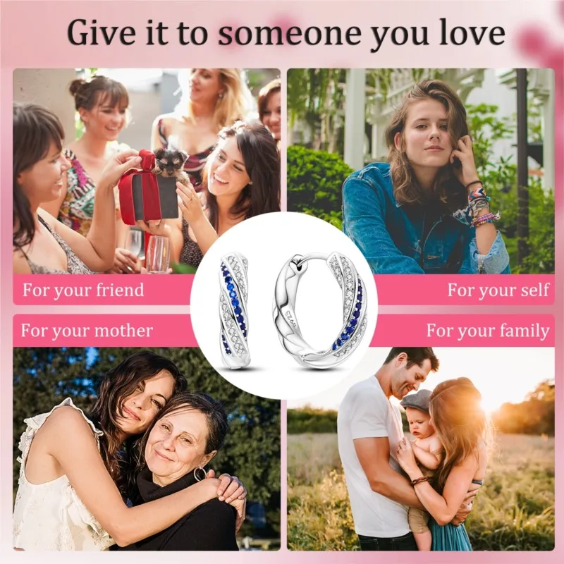 MISEFF 925 Sterling Silver Blue series Heart Geometric Pave CZ Hoop Earrings For Wedding Engagement Birthday Jewelry Gift 2025