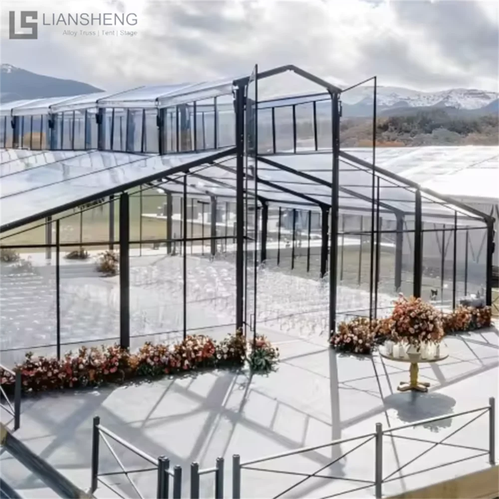 500-Seater Transparent PVC Tent with Black Aluminum Frame Large Wedding Event Tent for Outdoor Atriums