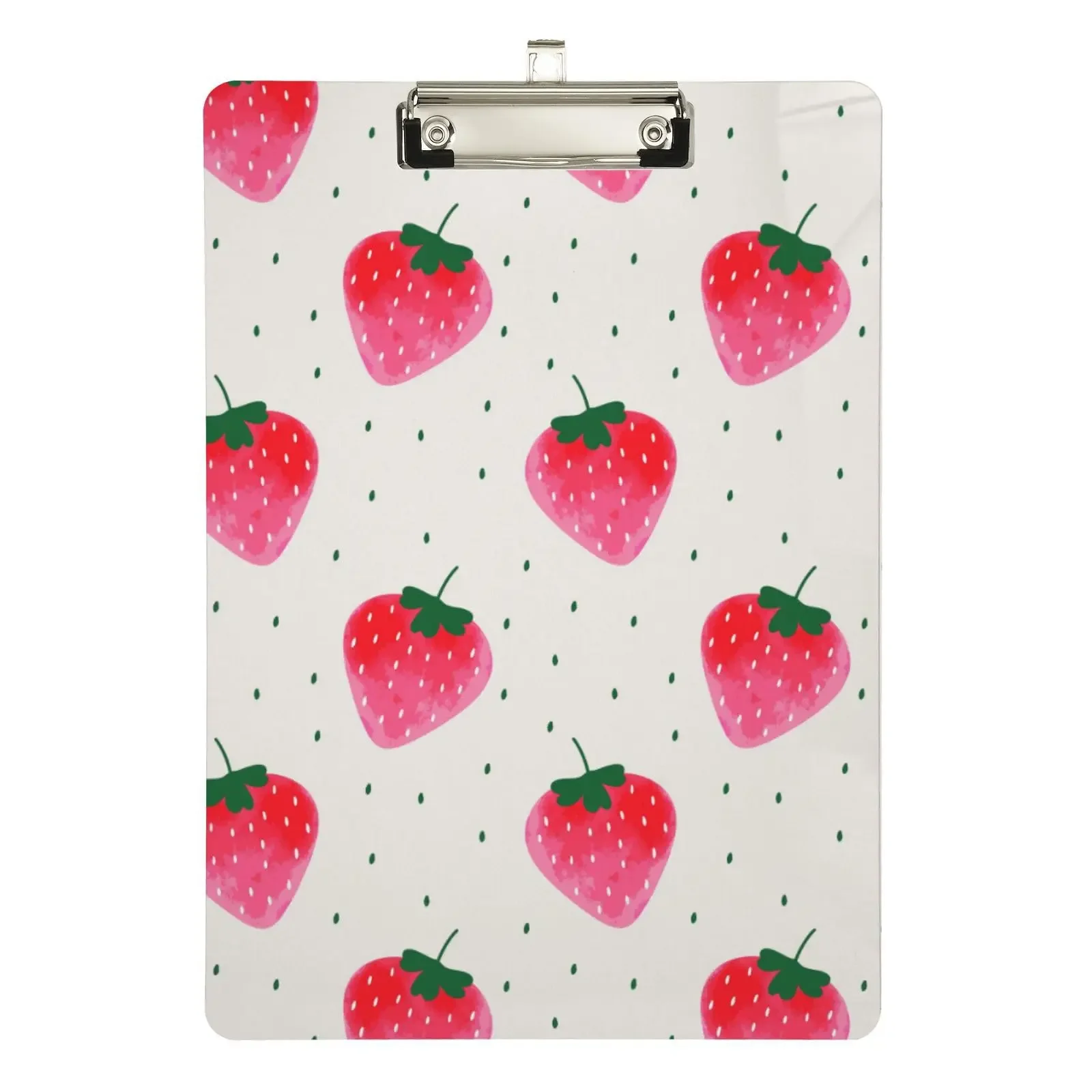 Plastic Nursing Clipboards Low Profile Clip Strawberry Pink Fruit Women Girls with Metal Clip Transparent School Office Art Pad