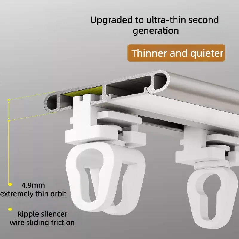 Ultra-thin 4.9MM Snake Curtain Track Silent Sliding Inner Window Invisible Guide Aluminum Alloy Sliding Curtain Rod Custom Size