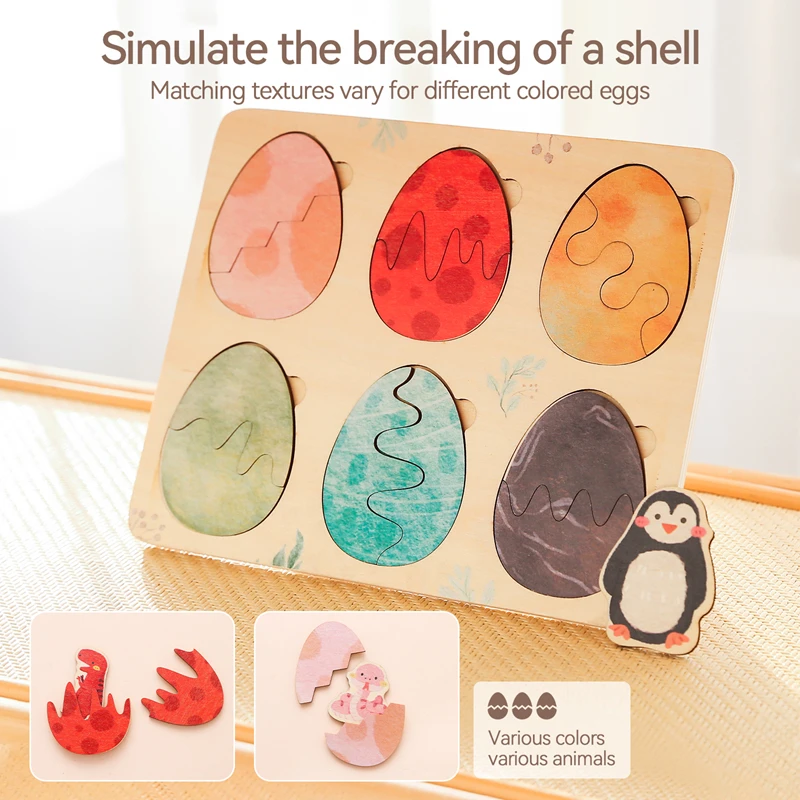 Baby Toys Montessori Wooden Puzzles Kids Cartoon Egg Shape Toys Hand Grab Board Animals Cognition Learning Educational Toys Gift
