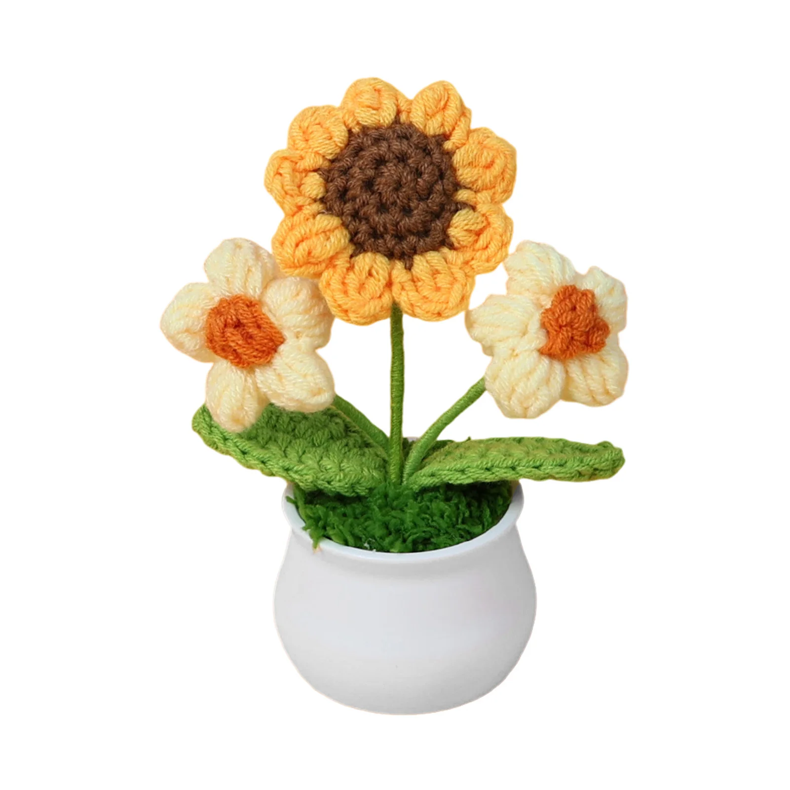 1pc Creative Kintted Flower Potted Mini Artificial Flowers Finished Hand Woven Crochet Plant Cute Car Table Home Decor Gift