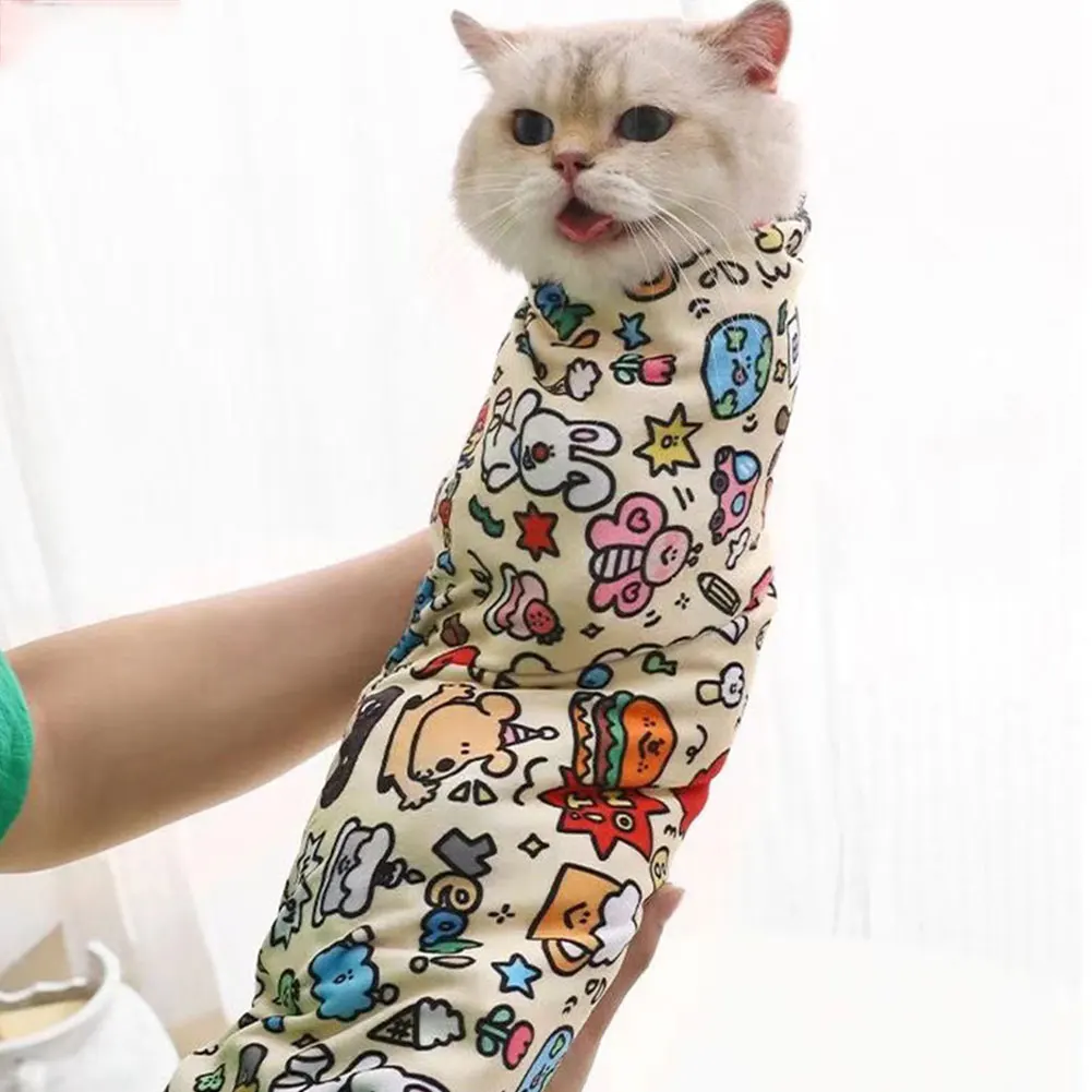 Cat Grooming Wrap Self-Adherent Cat Wrap Anti-Bite Cat Swaddle Burrito Wrap Anti-Scratch Anti-Escape for Medicine Nail Clipping