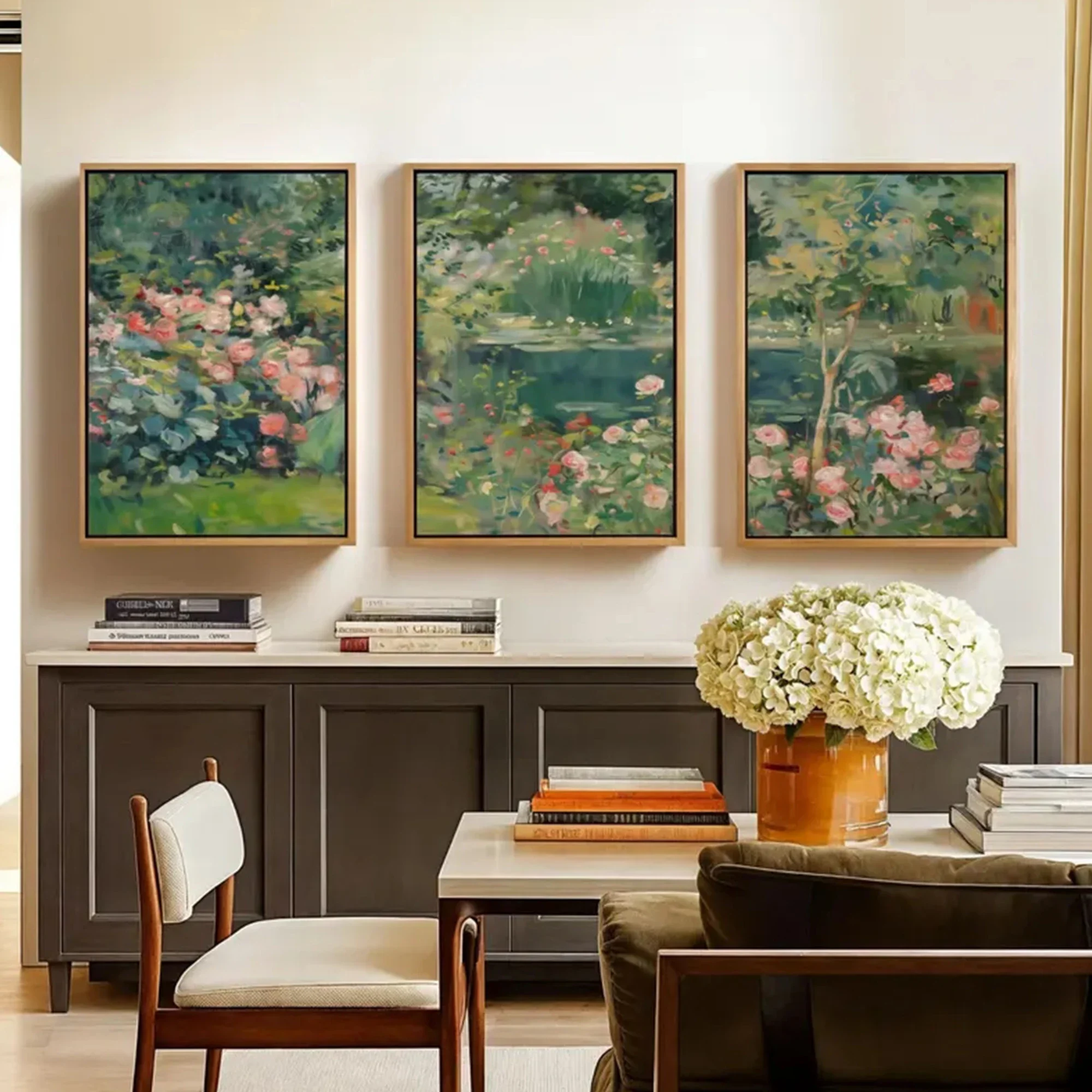 Large-sized 3pcsRetro Monet‑Style Lily Pond Wall Art Print Canvas Painting Poster Picture For Living Room,Bedroom Home Decor