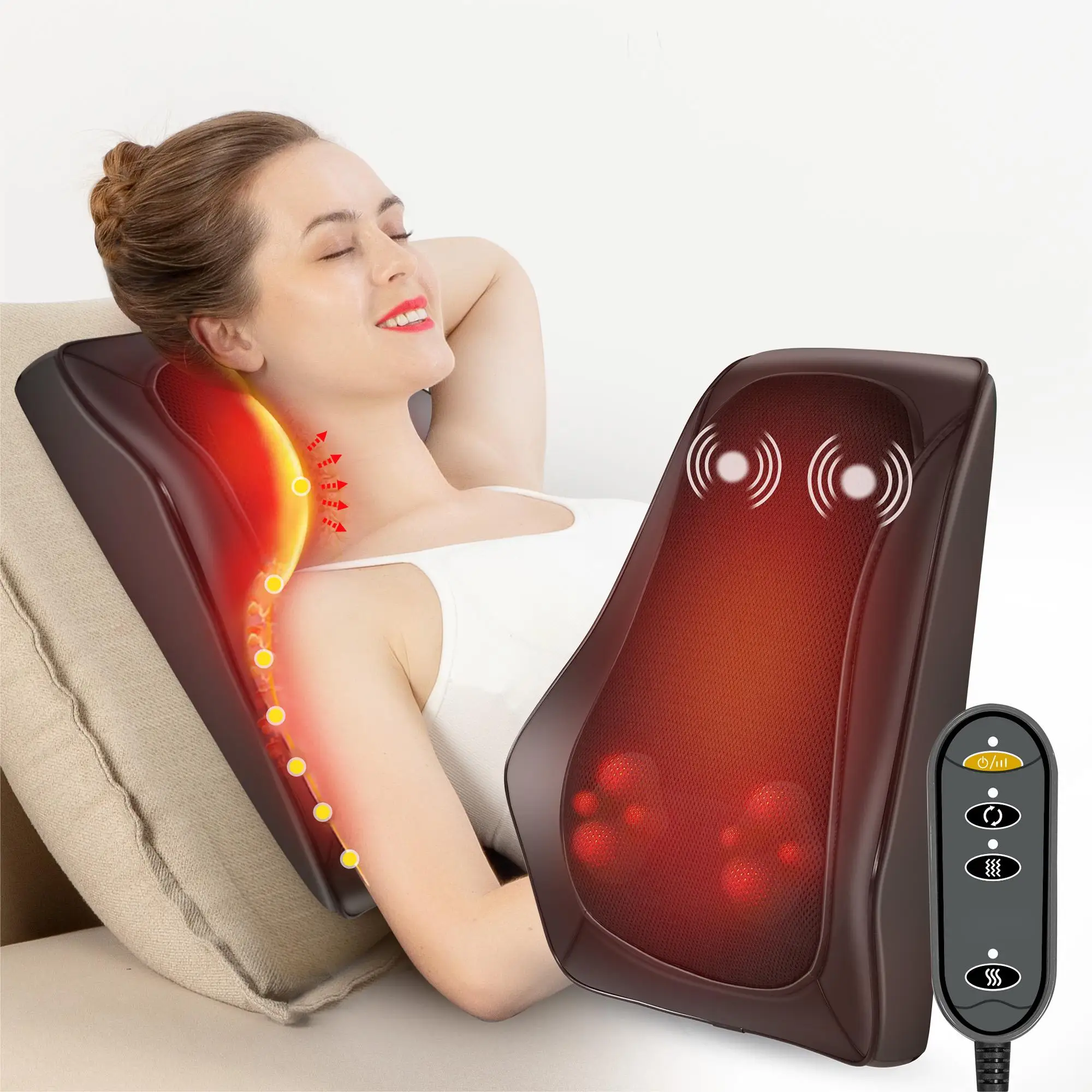 Massageadores para pescoço e costas Shiatsu 3D Almofada de massagem para amassar com estresse térmico, relaxamento em casa, escritório e carro