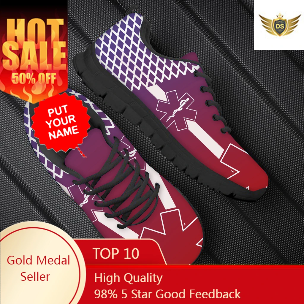 

Paramedic EMT EMS Print Men Casual Nursing Shoes Male Lace Up Flat Shoes Customize Name/Logo Mesh Nurse Sneakers